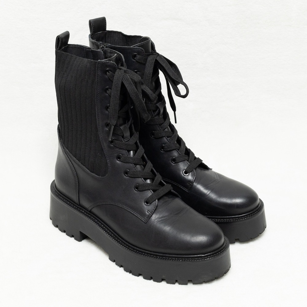 SAM EDELMAN Evina Platform Combat Lace Up Boots Mid Calf Leather Sz 8.5